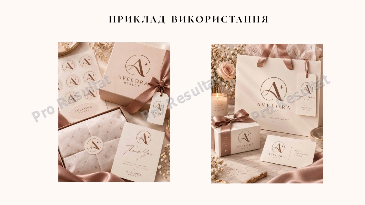 Avelora Beauty: новий логотип у межах оновлення бренду 5 Візуалізації застосування альтернативної монограми на пакуванні.