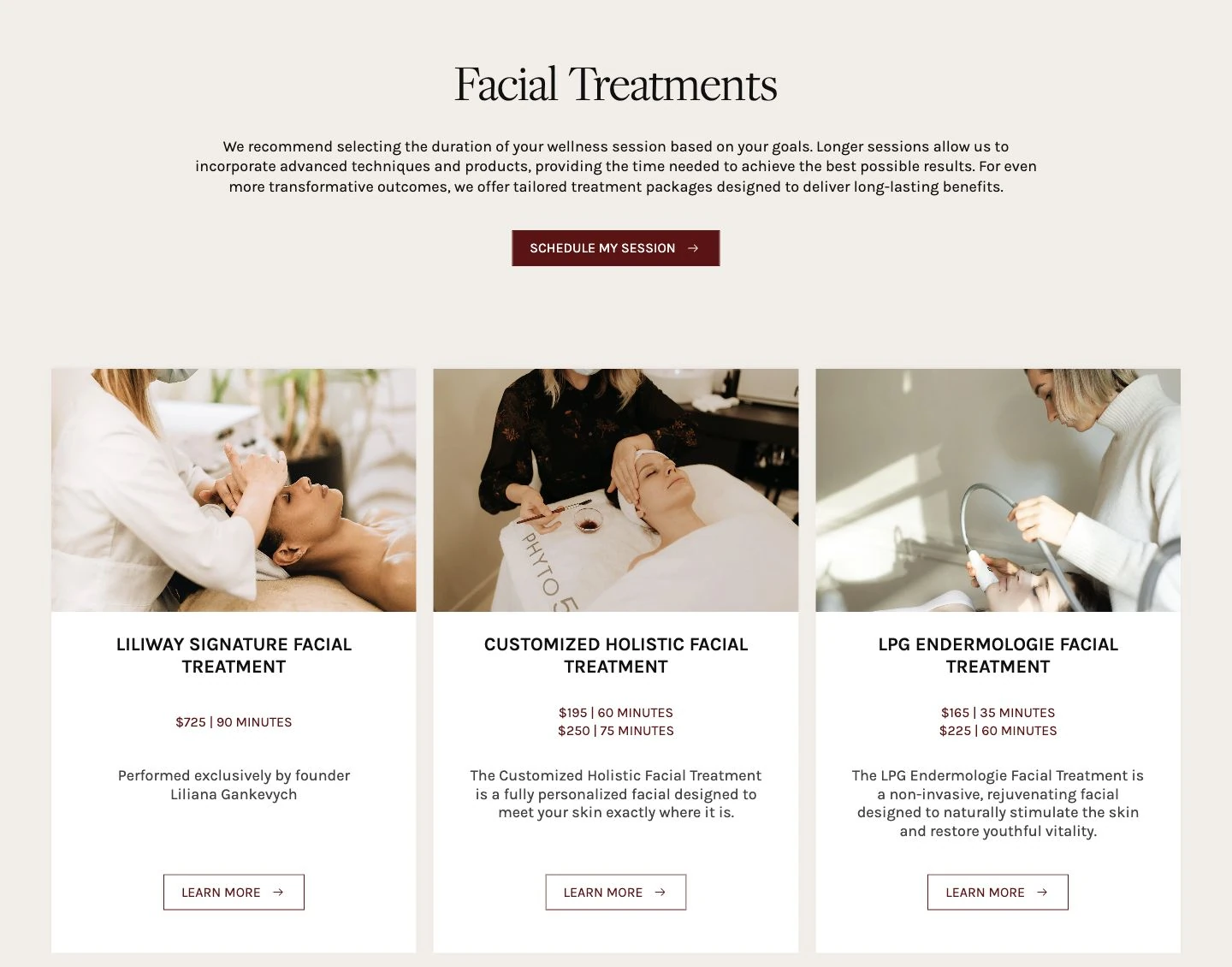 Liliway: розробка WordPress-сайту для wellness-студії у Нью-Йорку 6 Процедури: фотографії, тривалість, вартість і переходи до детальної інформації.